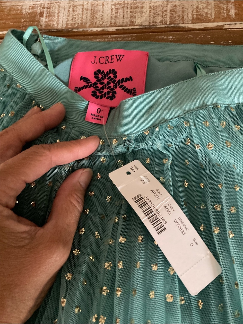 J. Crew Teal Pleated Tulle Skirt with Gold Metallic Dots - Picture 3 of 5